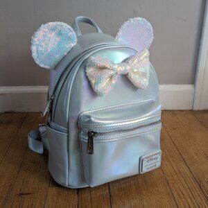 NWT Loungefly Disney Minnie Mouse Iridescent Sequin Ears Mini Backpack